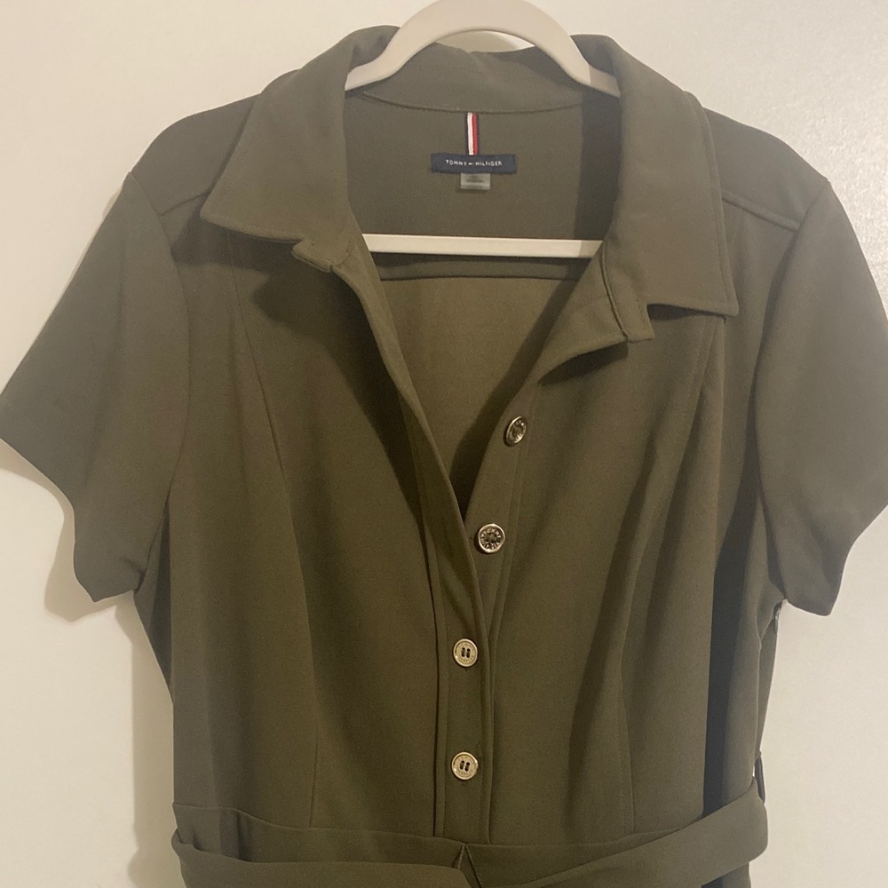 Tommy Hilfiger Women's Green Collar Midi Shirt Dress Size XL